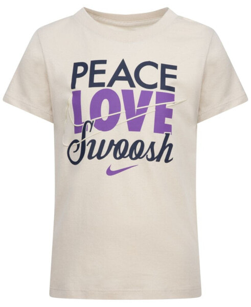 Little Girls Ringlet Peace Love Swoosh Graphic T-Shirt