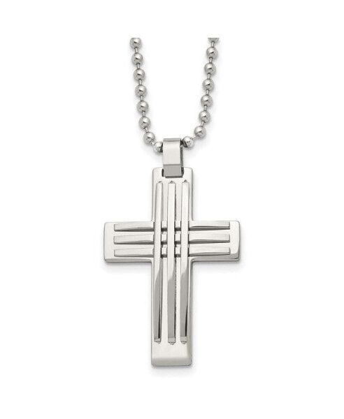 Stainless Steel Polished Cross Pendant on a Ball Chain Necklace