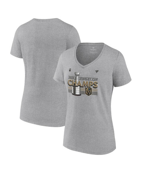 Women's Heather Gray Vegas Golden Knights 2023 Stanley Cup Champions Locker Room V-Neck T-shirt