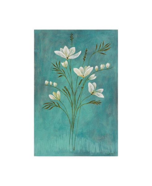 Pablo Esteban White Flowers Over Blue 1 Canvas Art - 27" x 33.5"