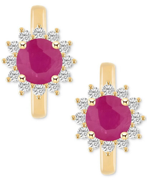 Sapphire (1-1/3 ct. t.w.) & Diamond (1/3 ct. t.w.) Hoop Earrings in 14k Gold (Also in Emerald & Ruby)