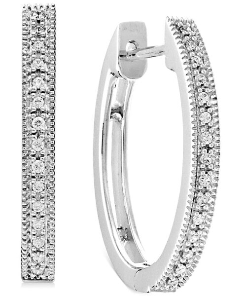 Diamond Small Milgrain Hoop Earrings (1/10 ct. t.w.) in 10k White Gold, 0.75"