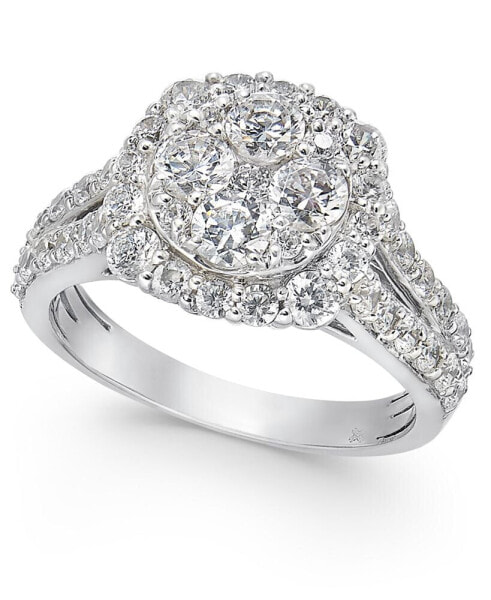 Diamond Halo Cluster Engagement Ring (2 ct. t.w.) in 14k White Gold