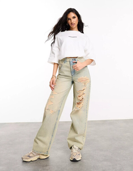 ASOS DESIGN Weekend Collective acid washed extreme rip baggy jean