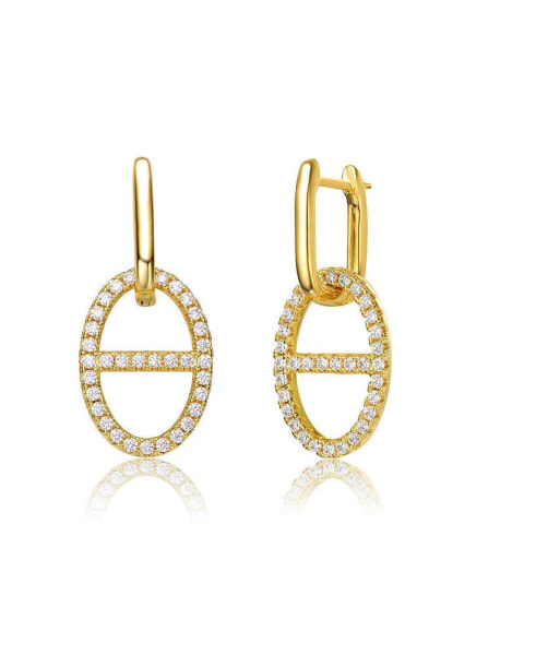 14K Gold Plated Cubic Zirconia with Hollow Circle Dangle Earrings