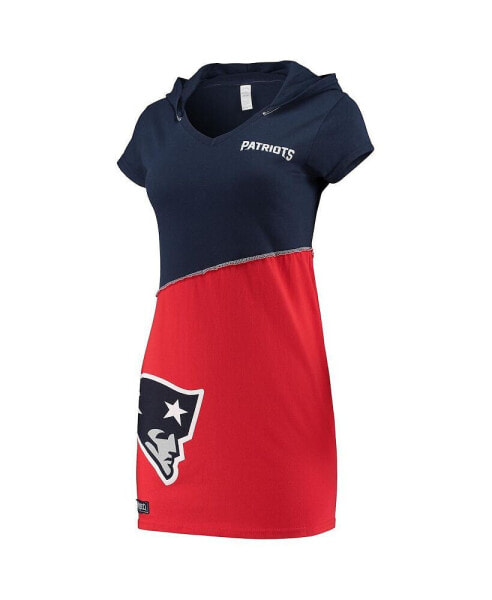 Платье женское с капюшоном Refried Apparel New England Patriots в стиле мини, темно-синее с красным