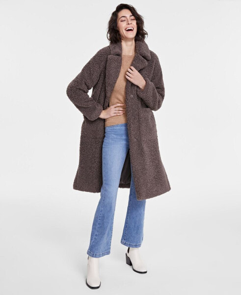 Petite Notched-Collar Teddy Coat