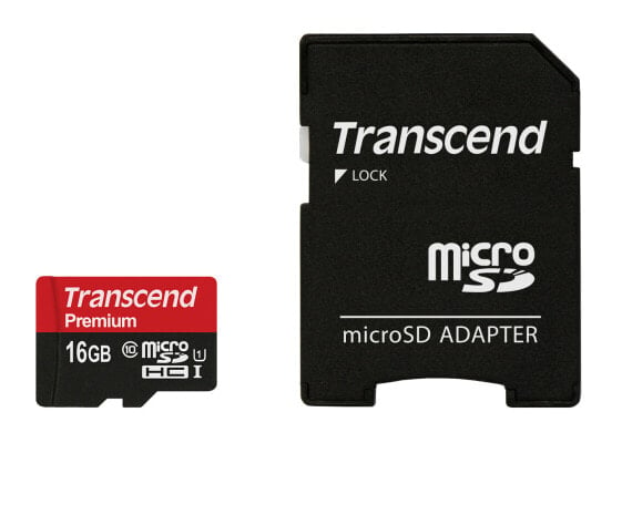 Transcend microSDXC/SDHC Class 10 UHS-I 16GB with Adapter - 16 GB - MicroSDHC - Class 10 - MLC - 90 MB/s - Class 1 (U1)