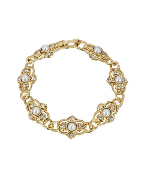 14K Gold Plated Imitation Pearl Link Bracelet