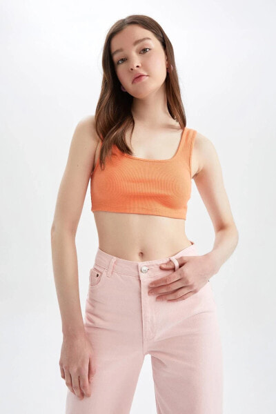 Slim Fit Bisiklet Yaka Ribanalı Crop Atlet Y2625az22sm