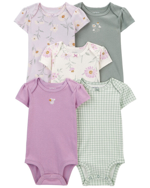 Baby 5-Pack Floral Short-Sleeve Bodysuits NB