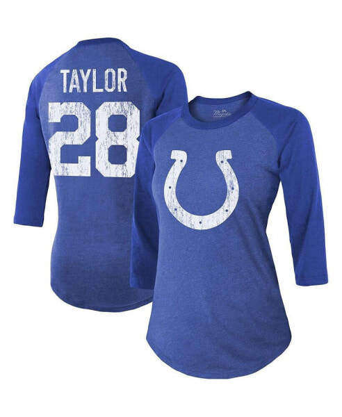Women's Threads Jonathan Taylor Royal Indianapolis Colts Player Name and Number Raglan Tri-Blend 3/4-Sleeve T-shirt
