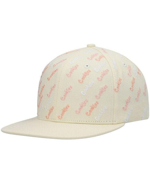 Men's Cream Triple Beam Allover Print Snapback Hat