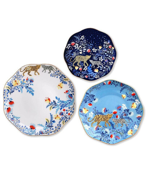 Тарелки костяные из костяной фарфоровой посуды Jessie Zhao New York amazon Rainforest в синем цвете, набор из трех