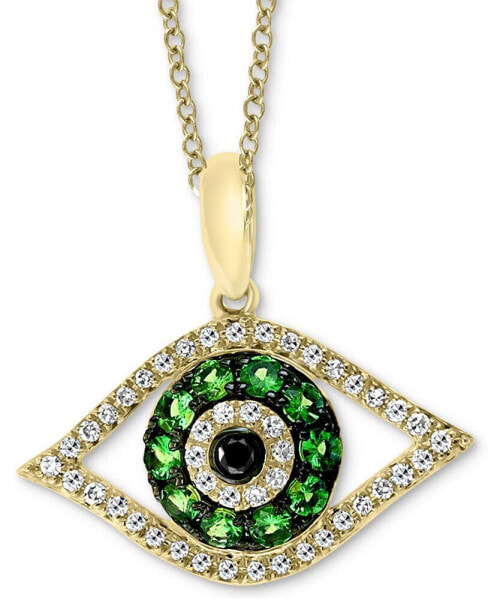 EFFY® Tsavorite (1/5 ct. t.w.) & Diamond (1/8 ct. t.w.) Evil Eye 18" Pendant Necklace in 14k Gold
