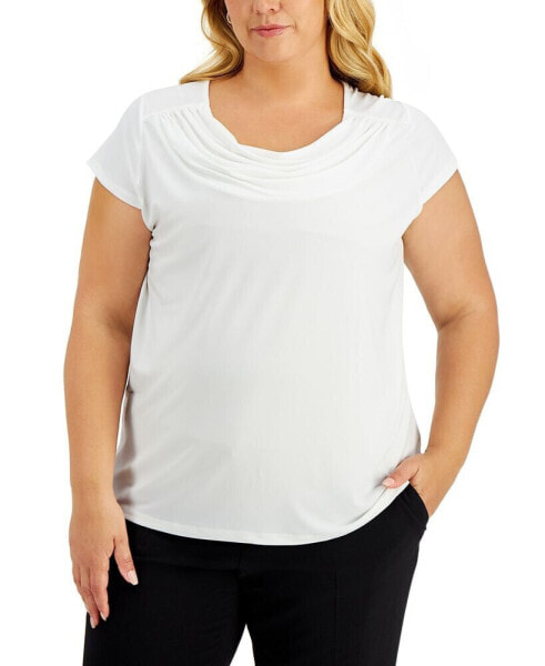 Plus Size Stretch Knit Short-Sleeve Cowl-Neck Top