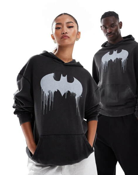 ASOS DESIGN oversized unisex hoodie with batman print in washed black