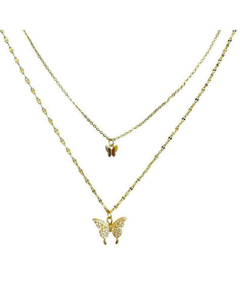 Fluttering Elegance: Gold Butterfly Two Layer Necklace