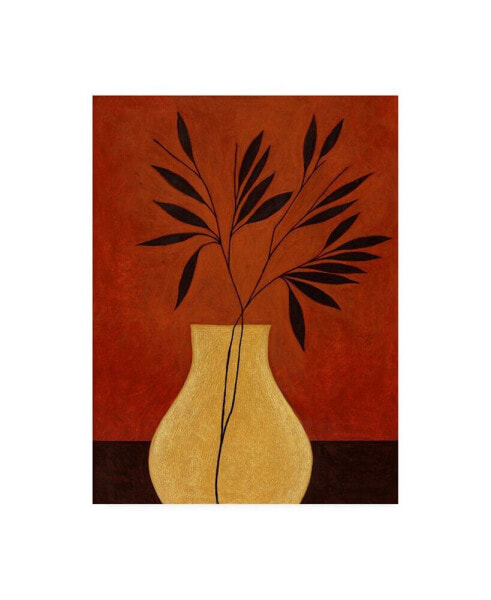 Pablo Esteban Yellow Vase with Leaves Canvas Art - 27" x 33.5"