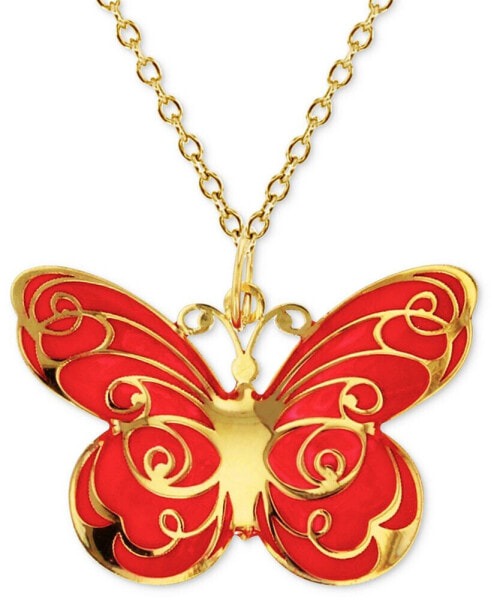 Macy's enamel Butterfly 18" Pendant Necklace in 14k Gold