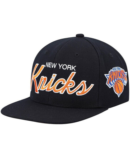 Men's Black New York Knicks Hardwood Classics Script 2.0 Snapback Hat