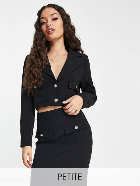 Extro & Vert Petite cropped blazer with pocket details in black co-ord