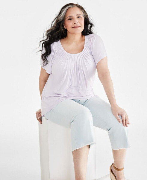 Plus Size Pleat-Neck Top, Created for Macy's