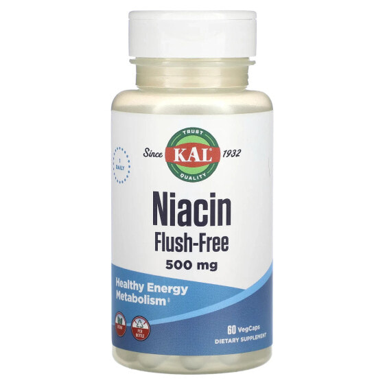 Витамин KAL Niacin, без побочных эффектов, 500 мг, 120 капсул вегетарианских.
