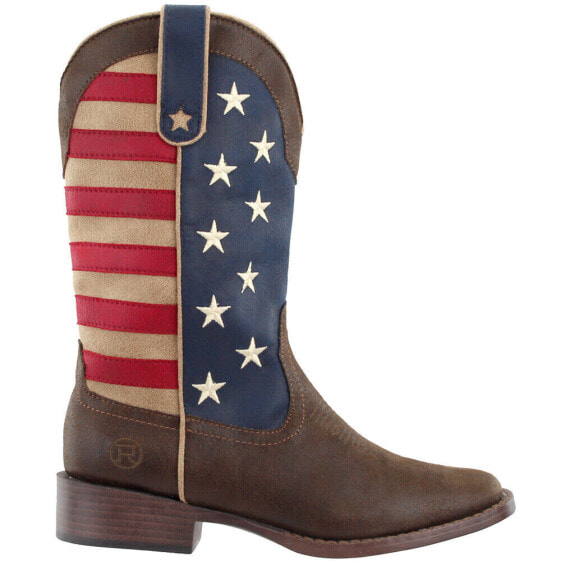 Roper American Patriotic Square Toe Cowboy Womens Beige, Blue, Brown, Red Casua