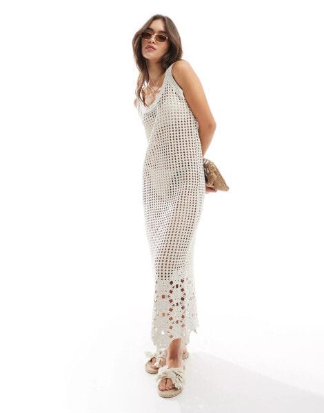 YAS crochet maxi dress in cream - CREAM