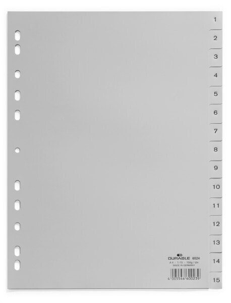 Durable 652410 - Numeric tab index - Polypropylene (PP) - Grey - Portrait - A4 - 230 mm