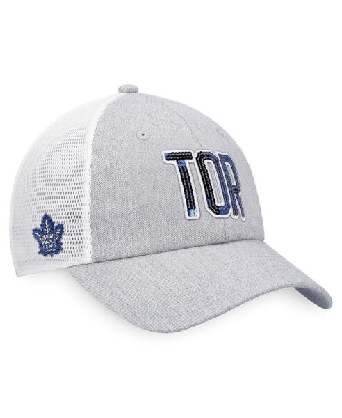 Women's Heather Gray, White Toronto Maple Leafs Iconic Glimmer Trucker Snapback Hat