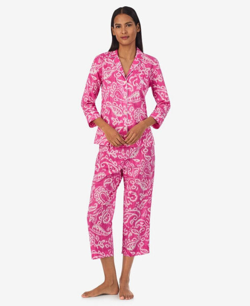 Women's 3/4-Sleeve Cropped Pant Pajama Set