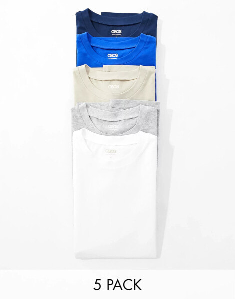 ASOS DESIGN 5 pack relaxed t-shirt in multiple colours