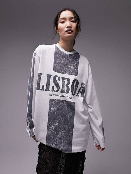 Topshop graphic long sleeve Lisboa sporty skater in slate