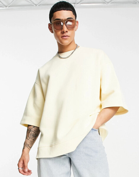 Topman extreme oversized short sleeve sweatshirt in pale yellow