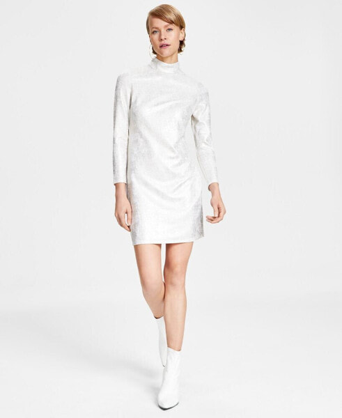 Women's Metallic Mock-Turtleneck Sheath Dress, Created for Macy's