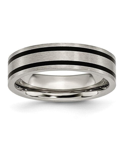 Titanium Brushed Black Enamel Flat Wedding Band Ring