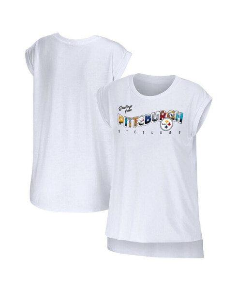 Women's White Pittsburgh Steelers Greetings From Muscle T-shirt