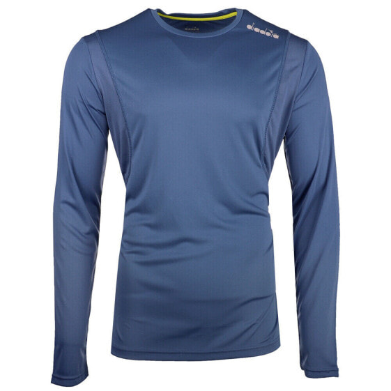 Diadora Core Running Crew Neck Long Sleeve Athletic T-Shirt Mens Blue Casual Top
