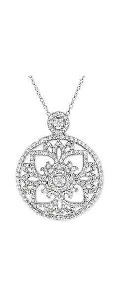 Cubic Zirconia Antique-Look Medallion 18" Pendant Necklace in Sterling Silver