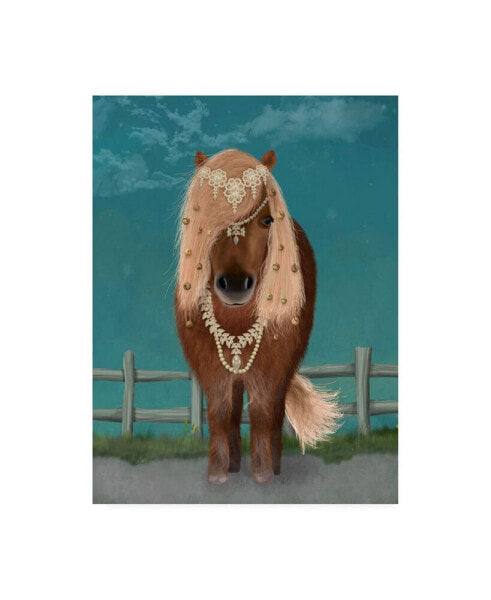 Fab Funky Horse Brown Pony with Bells, Full Canvas Art - 15.5" x 21"