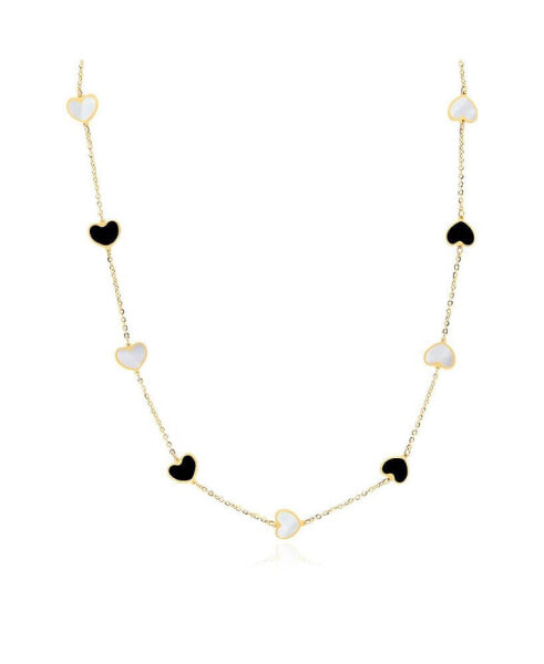 The Lovery mother of Pearl and Onyx Mixed Heart Station Necklace