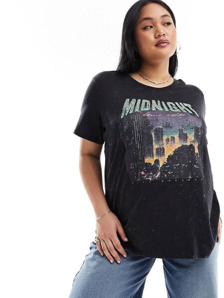 ONLY Curve oversized embellished graphic t-shirt in washed black