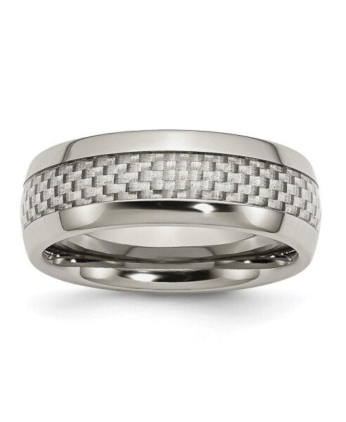 Stainless Steel Polished Grey Carbon Fiber Inlay 8mm Band Ring