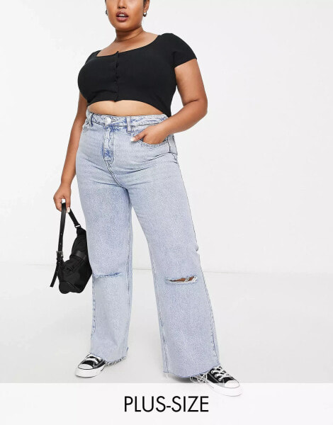 Yours ripped wide leg jean in bleach wash