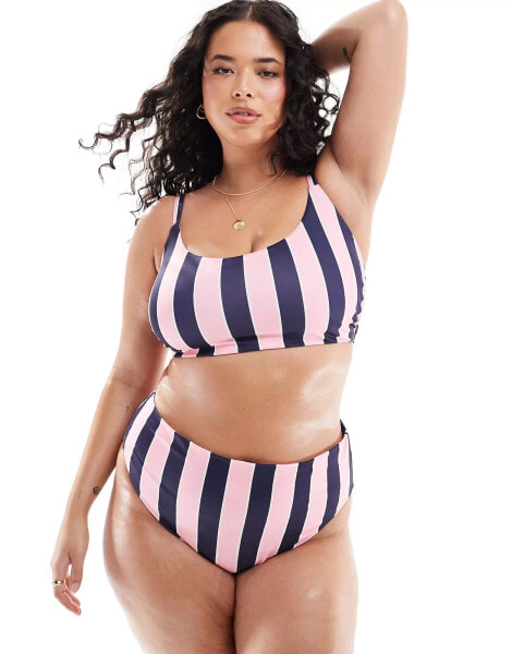 ASOS DESIGN Curve Sidney high leg high waist bikini bottom in stripe