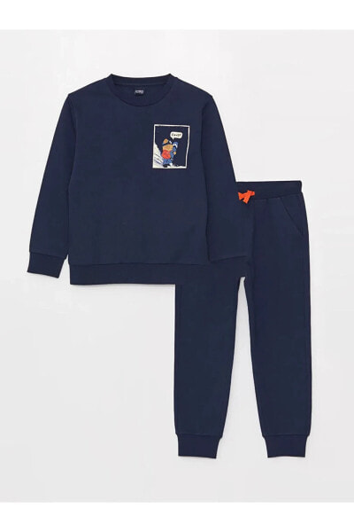 LCW Kids Bisiklet Yaka Baskılı Uzun Kollu Erkek Çocuk Sweatshirt ve Eşofman Altı