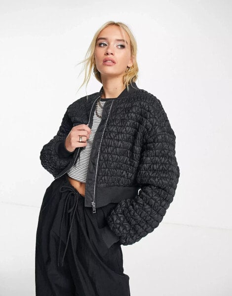 & Other Stories smocked bomber jacket in black