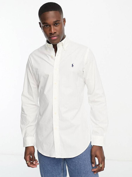 Polo Ralph Lauren player logo poplin shirt slim fit in white